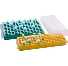 Micro Centrifuge Tube Rack, PP, With Cover, 96 Place, Assorted ColorsGreen, yellow, blue6 un.