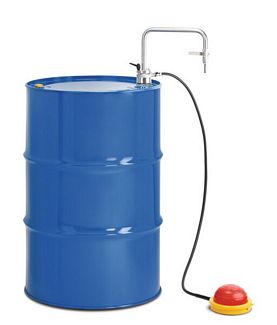 Withdrawal system for solvents with manual pressure build-up for 200 L drums and barrels